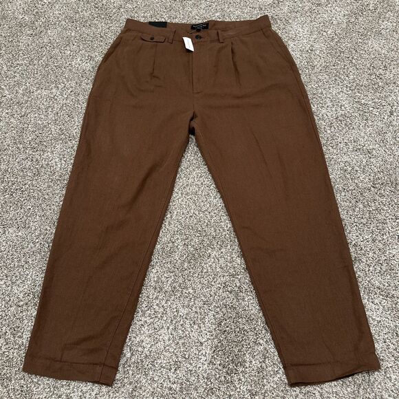 Banana Republic Relaxed Tapered Fit Pants Men’s 36x32 Brown Linen Blend NWT - Picture 1 of 10